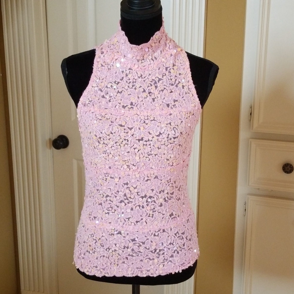 Pink sequined stretch Cache top